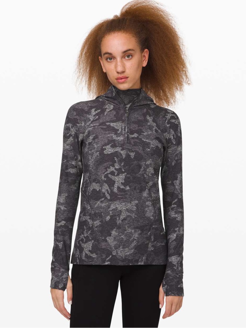 Lululemon Warm Stabilizer 1/2 Zip Hoodie Size 2 Incognito Camo Black Stretch Gym